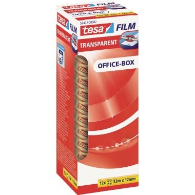 tesafilm transparent, 12 Rollen, 12mm x 33m, Office Box
