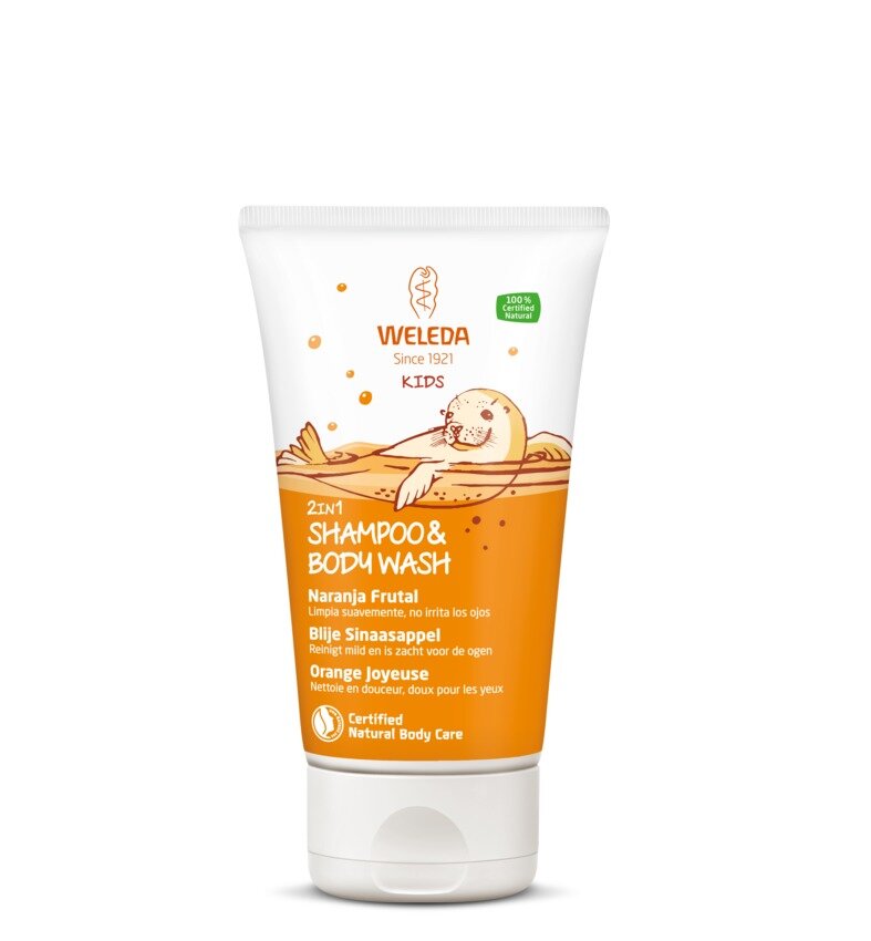 Weleda baby Kinder Duschgel & Shampoo 2in1 Fruchtige Orange, 150 ml