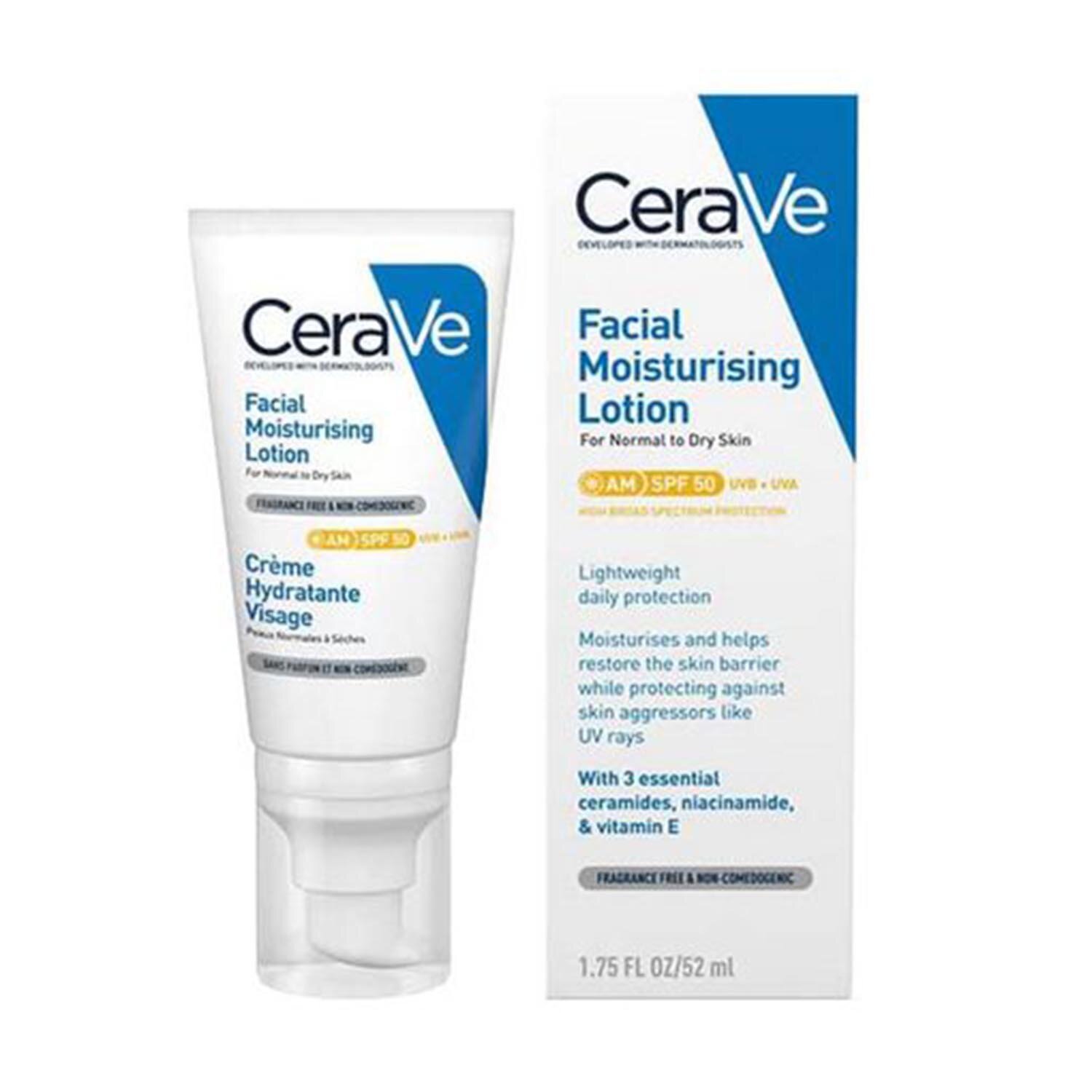 Feuchtigkeitsspendende Gesichtslotion CeraVe SPF 50 (52ml)